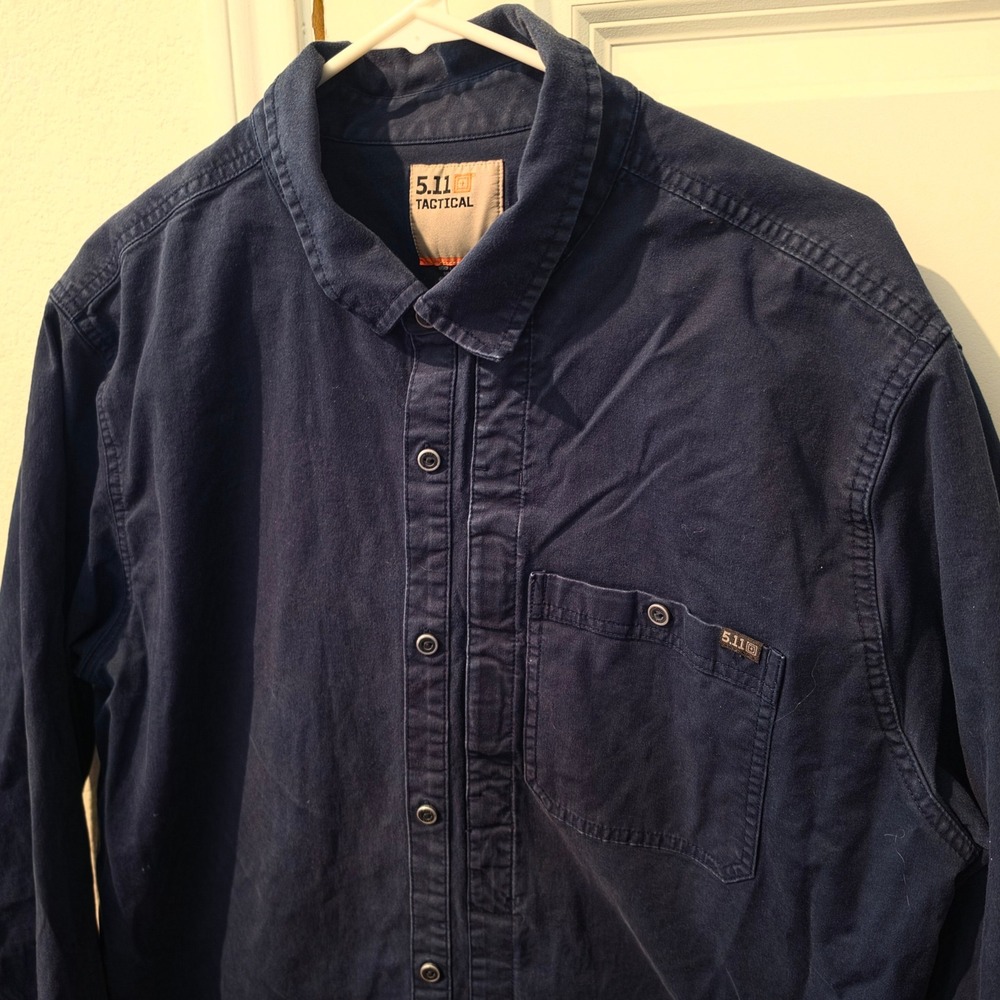 5.11 Tactical Mens XL Navy Blue Long Sleeve Button Front Utility Work Shirt